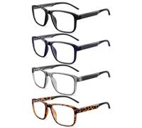 JM Mens Reading Glasses Spring Hinge, Computer Blue Light Glasses for Men | Rectangular,Classic,4 Packs,One piece nose pads