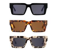 JM Oversized Reading Glasses for Women Men with Spring Hinge, Fashion Square Blue Light Blocking Computer Readers 3 Pack 0.0 (Fully Magnified Reading Sunglasses Black + Brown + Grayish White)