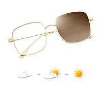 JM Photochromic Blue Light Blocking Computer Glasses, Square Eye Protect Metal Eyeglasses Anti Glare Men Women Tortoise