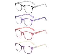 JM Reading Glasses Women with Spring Hinge 4 Pack, Lightweight Quality Vintage Readers Colorful Square Glasses for Ladies +3.5 Magnifying with Glasses Strap