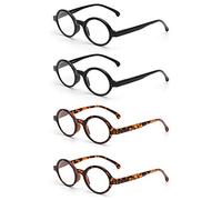 JM Set of 4 Round Reading Glasses Spring Hinge Readers Men Women Glasses for Reading +1.0 Black & Tortoise