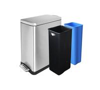 JM ·YIPENG Recycling Bins, 50L Slim Double Kitchen Bin,20+30L Double Pedal Bin with Lids and Plastic Inner Buckets,Stainless Steel Dual Bins for Kitchen Recycling and Waste,Silver