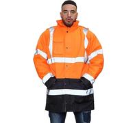 JMA Trading Men's Professional High Visibility Work Wear Parka Jacket Hi Vis Viz Security Safety Fluorescent Padded Waterproof Reflective Coat (UK, Alpha, 3XL, Regular, Regular, Orange/Navy)