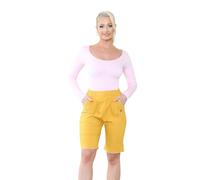 JMA Trading® Women's Cherry Berry Striped Hem Shorts, Ladies Summer Stretch Fit Pull On Elasticated Waist Summer Short Pants (Mustard, 16)
