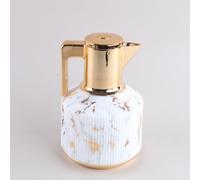 JMAHM 1L Coffee Carafe Tea Dispenser Thermal Coffee Insulated Jug Keep Drinks 12 Hours Hot/ 24 Hours Cold Double Walled Vacuum Jug with Press Button Top (White Pattern)