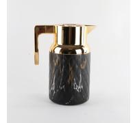 JMAHM 1L Teapots Coffee Carafe Glass Insulated Jug Vacuum Flasks Double Walled with Press Button Top (Black Pattern)