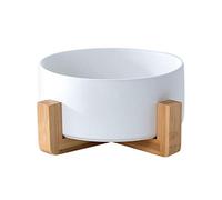 JMAHM Ceramic Bowl Set Salad Noodle Bowls with Bamboo Wood Shelf Tableware Dinnerware (White)