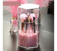 JMAHM Makeup Brushes Holder Makeup Organiser Premium Acrylic Dustproof with White Blue Pink Pearls about 2800 Particles (Hexagon, Pink)