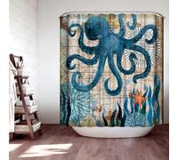 JMAHM Shower Curtain Ocean Mildew Resistant Polyester Shower Surtains Bathroom with 12 Hooks Bath Curtains Marine Organism Bathroom Curtains (180x180, Colorful-Octopus)