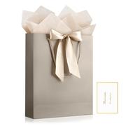 JMANNI Gift Bag, 1PCS Gift Bags Large with Ribbon and 1 Greeting Cards 2 Tissue Paper, Portable Paper Gift Bag with Handles, Birthday Gift Bags,Present Bags for Wedding Party Mothers Day(Champagne)