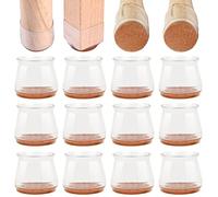 Jmbabe Chair Leg Floor Protectors, 16 Pcs Transparent Silicone Caps with Felt Pads, To Protect Wood Tile Floors Pads Furniture Caps, To Prevent Hard Scratches and Reduce Noise