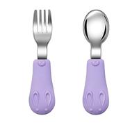 Jmbabe Toddler Fork and Spoon, Stainless Steel Baby Utensils Cutlery Set, Stainless Steel Self Feeding Spoon and Fork, Children Flatware Weaning and Learning to Use