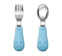 Jmbabe Toddler Fork and Spoon, Stainless Steel Baby Utensils Cutlery Set, Stainless Steel Self Feeding Spoon and Fork, Children Flatware Weaning and Learning to Use