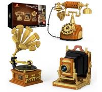 JMBricklayer 3 in 1 Retro Building Set, Camera Telephone Record Player Brick Toy Model, 20039 Vintage Home Office Display Decor, Collectible Block Gift for Adult Men Woman Kids 14+, 1438 Pieces