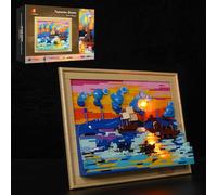 JMBricklayer Art Monet Impression Sunrise Building Sets, 3D Painting Frame with Light, Wall Art Craft Kit Table Display for Home Office Decor, Creative Gifts for Adults Boys Girls (1514 Pcs)