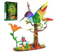 JMBricklayer Bird Building Toy Set with Light, Nature Flower Hummingbird Model Kits for Adult, Half-mechanical Animal Figure Collection, Forest Art Home Office Decor Gifts for Childs Kids 14+