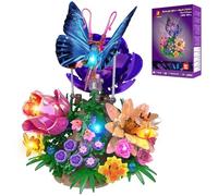 JMBricklayer Butterfly Flowers Building Block Adults Woman with Lights and Movable Wings, Artificial Botanicals Garden Insect Collection Brick Toy Kits, Creative Gift for Mom Girlfriend Wife Festival