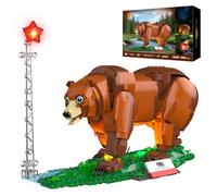 JMBricklayer Grizzly Bear Building Toy Set with Light, Wild Animal Figure Model for Adult, Collectable Room Office 3D Display Decor, Brick Gift for Man Teens 14+
