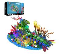 JMBricklayer Mechanical Mantis Shrimp Building Block Set with Lights, Sea Creatures Ocean Scene Display Model Kit with Small Jellyfish Crabs Coral Reef, Animal Brick Toy Gift for Adult Teens Kids 14+