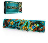 JMBricklayer Mythic Dragon Tiles Building Block Sets with LED Lights for Adult to Build, 70019 Retro Wall Art Crafts Frame Brick Set, Flowers Botanical Toy Model Kit for Home Office Decor, 66cm Length