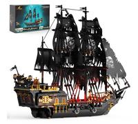 JMBricklayer Pirate Ship Building Toy Sets with Lights, 40002 Pearl Pirate Ship Model Boat to Build, Black Ship Block Home Office Decor Gift for for Adult Boys Girls 14+ (1713PCS)