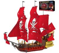 JMBricklayer Queen Annes Revenge Pirate Ship Building Set for Adults, Red Ship Model with LED Lights, 2527-Piece Large Collectible Display Home Office Decor Hobby Kit, Challenge Gift for Pirate Fans