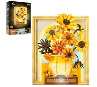 JMBricklayer Sunflower Art Building Toy with Light, 70004 Van Gogh Painting Wall Art Desktop Home Office Room Decor, Sunflower Picture Frame Gift for Men Women Him Her (1166PCS)