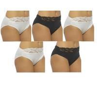 JMC Trading Company Ladies Lace High Leg Briefs 5 Pack Size 16 - Cotton Stretch Underwear Black White Classic Colors Women