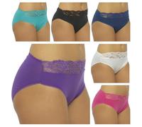 JMC Trading Company Ladies Lace High Leg Briefs Knickers 5 Pack - Size 18 Multi Colour Cotton Stretch Underwear Pants Multipack for Women