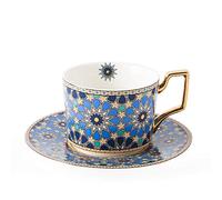 JMCRATE Tea Coffee Cups-7.8oz Bone China Porcelain Beautiful Tea Cup with Matching Saucers-Blue
