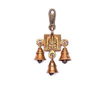 JMD Handcrafted Shubh Labh God Ganesha/Ganesha Wall Hanging Bell Brass Metal Door Decoration, Shri Ganesh-3Bells, Gold, 1-PATTBELL