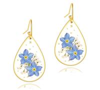 JMENGYI Pressed Flower Earrings Forget Me Not Flower Earrings Flower Teardrop Earrings Unique Resin Earrings Drop Dangle Earring Jewelry for Women Gift for Women