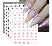 JMEOWIO 10 Sheets Colorful Star Nail Art Stickers Decals Self-Adhesive Platinum Black Silver Nail Supplies Nail Art Design Decoration Accessories