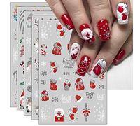 JMEOWIO 10 Sheets Glitter Christmas Nail Art Stickers Decals Self-Adhesive Snowflake Winter Holiday Cute Red Santa Nail Supplies Nail Art Design Decoration Accessories