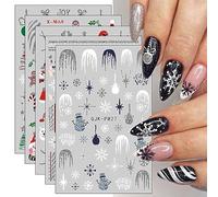 JMEOWIO 10 Sheets Glitter Christmas Nail Art Stickers Decals Self-Adhesive Snowman Snowflake Winter Holiday Black Nail Supplies Nail Art Design Decoration Accessories