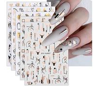 JMEOWIO 10 Sheets Gold Flower Nail Art Stickers Decals Self-Adhesive Line Abstract Leaf Spring Nail Supplies Nail Art Design Decoration Accessories