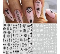 jmeowio 12 Sheets Geometric Nail Art Stickers Decals Self-Adhesive Black White Mysterious Triangle Nail Supplies Nail Art Design Decoration Accessories