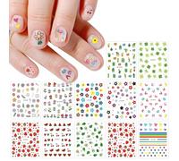 JMEOWIO 14 Sheets Cute Nail Art Stickers | Christmas Nail Decals Self-Adhesive Rainbow Flower Fruit Nail Supplies Nail Art Design Decoration Accessories