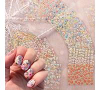 JMEOWIO 30 Sheets Colorful Flower Nail Art Stickers Decals Self-Adhesive Nail Supplies Design Decoration Accessories