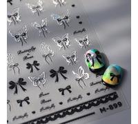 JMEOWIO 3D Embossed Black White Bow Butterfly Nail Art Stickers Decals Self-Adhesive 5D Nail Supplies Nail Art Design Decoration Accessories 1 Sheets