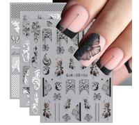 jmeowio 3D Embossed Black White Flower Nail Art Stickers Decals Self-Adhesive 5D Line Leaves Nail Supplies Nail Art Design Decoration Accessories 4 Sheets