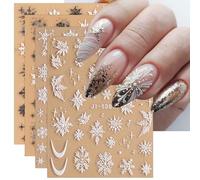 JMEOWIO 3D Embossed Christmas Nail Art Stickers Decals Self-Adhesive 5D Snowflake Winter Holiday White Nail Supplies Nail Art Design Decoration Accessories 4 Sheets