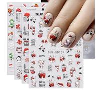 JMEOWIO 3D Embossed Christmas Nail Art Stickers Decals Self-Adhesive 5D Snowflake Xmas Winter Holiday Cute Nail Supplies Nail Art Design Decoration Accessories 4 Sheets