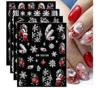JMEOWIO 3D Embossed Christmas Nail Art Stickers Decals Self-Adhesive 5D White Snowflake Winter Holiday Nail Supplies Nail Art Design Decoration Accessories 4 Sheets