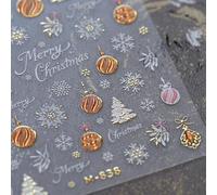 JMEOWIO 3D Embossed Christmas Snowflake Gold White Nail Art Stickers Decals Self-Adhesive 5D Nail Supplies Nail Art Design Decoration Accessories 1 Sheets