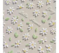 JMEOWIO 3D Embossed Daisy Flower Nail Art Stickers Decals Self-Adhesive 5D Nail Supplies Nail Art Design Decoration Accessories 2 Sheets