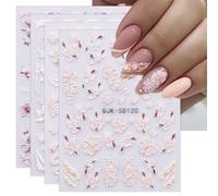 JMEOWIO 3D Embossed Flower Nail Art Stickers Decals Self-Adhesive 5D Spring Floral Summer Nail Supplies Nail Art Design Decoration Accessories 4 Sheets