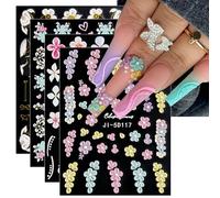 JMEOWIO 3D Embossed Flower Nail Art Stickers Decals Self-Adhesive 5D Spring Summer Floral Butterfly Pink White Nail Supplies Nail Art Design Decoration Accessories 4 Sheets