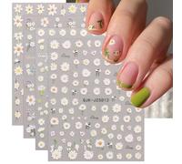 JMEOWIO 3D Embossed Flower Nail Art Stickers Decals Self-Adhesive 5D Summer Spring Floral Nail Supplies Nail Art Design Decoration Accessories 4 Sheets