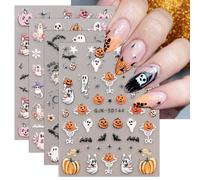 JMEOWIO 3D Embossed Halloween Nail Art Stickers Decals Self-Adhesive 5D Cute Yellow Star Ghost Pumpkin Nail Supplies Nail Art Design Decoration Accessories 4 Sheets
